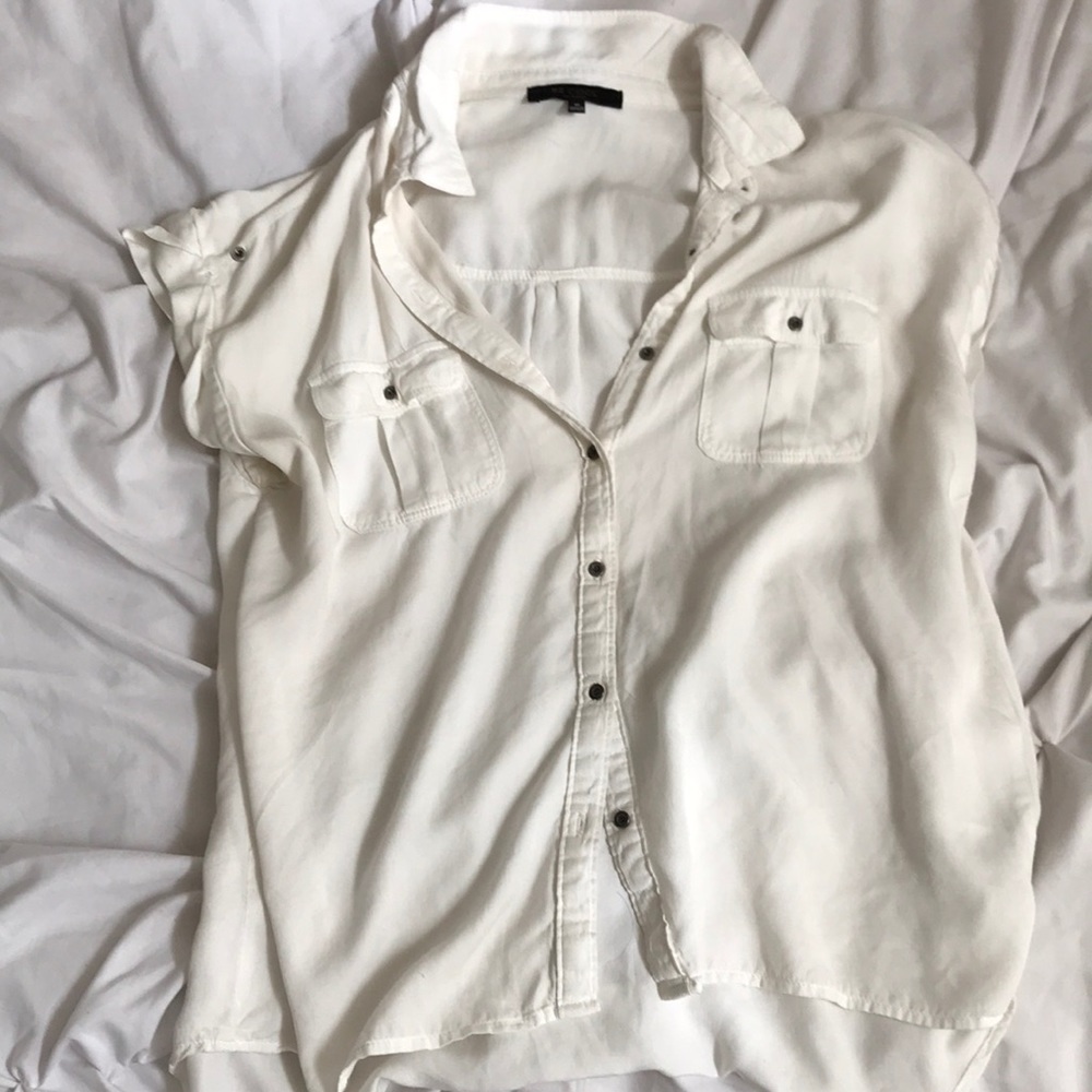 white button down short sleeve shirt
